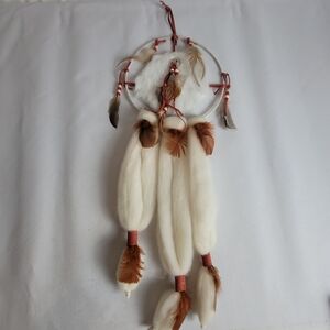Vintage Native American Indian Dream Catcher Art Mandala Wool Fur Leather Beads